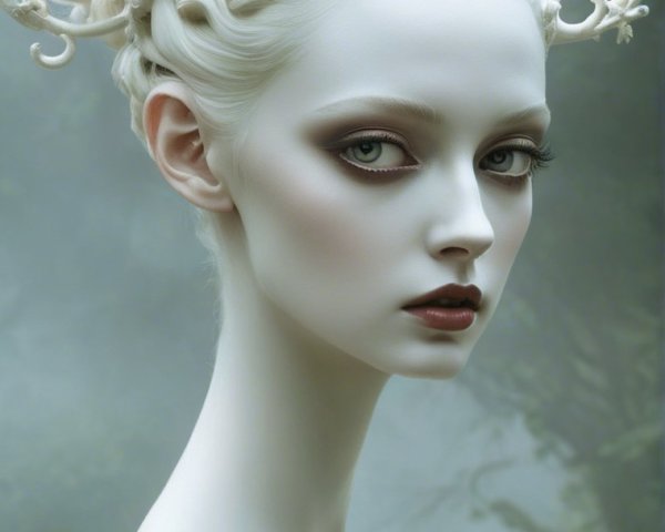Ethereal Figure with Porcelain Skin and Intricate Hair