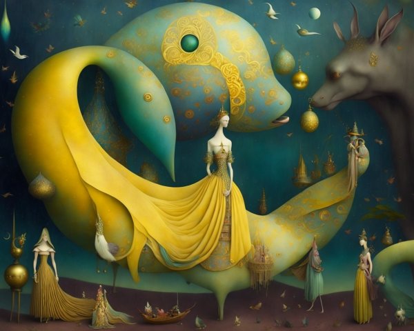 Surrealistic Painting of a Fantastical Landscape Creature