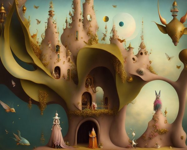Whimsical Landscape with Organic Castle Structures