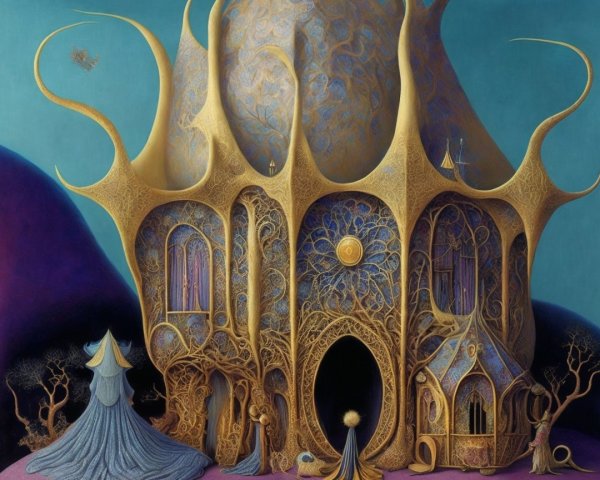 Surreal Castle with Organic Designs and Vibrant Colors