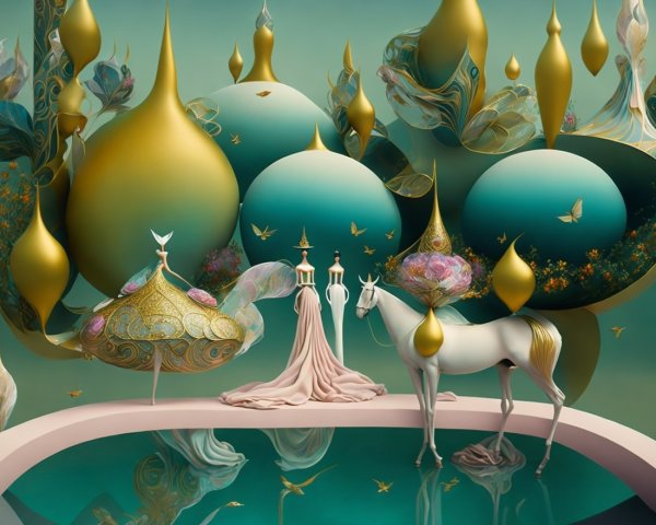 Surreal Landscape with Teardrop Forms and Vibrant Colors