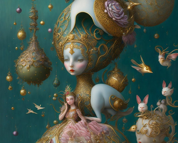 Whimsical Ethereal Scene with Intricate Characters