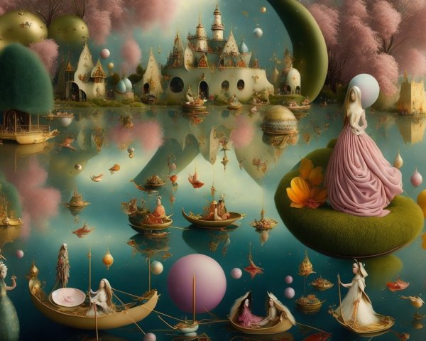 Whimsical Dreamlike Landscape with Colorful Elements