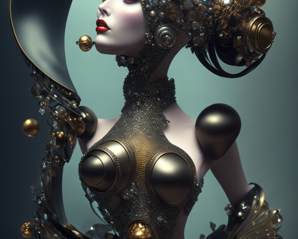 Futuristic Abstract Humanoid Figure with Metallic Finish