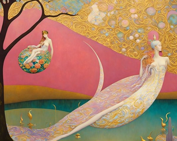 Ethereal Figures Intertwined with Nature in Artwork