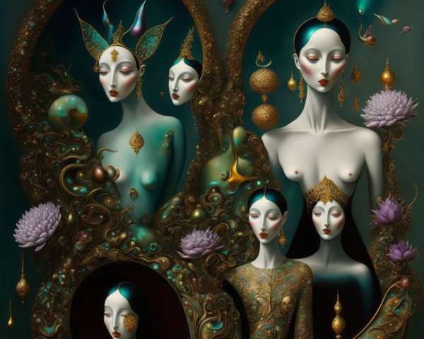 Surreal Composition of Ethereal Figures and Patterns