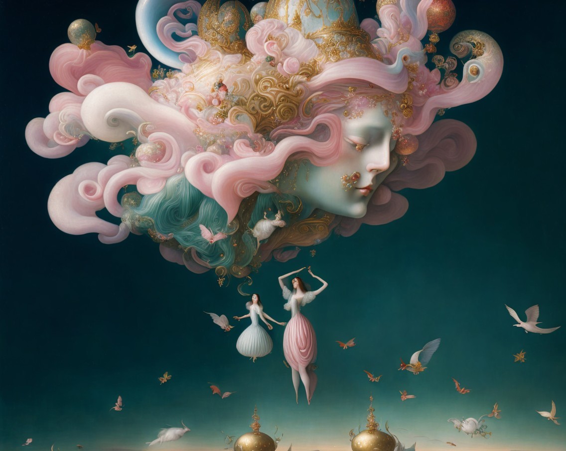Surreal Scene with Dreamy Figure and Fantasy Landscape