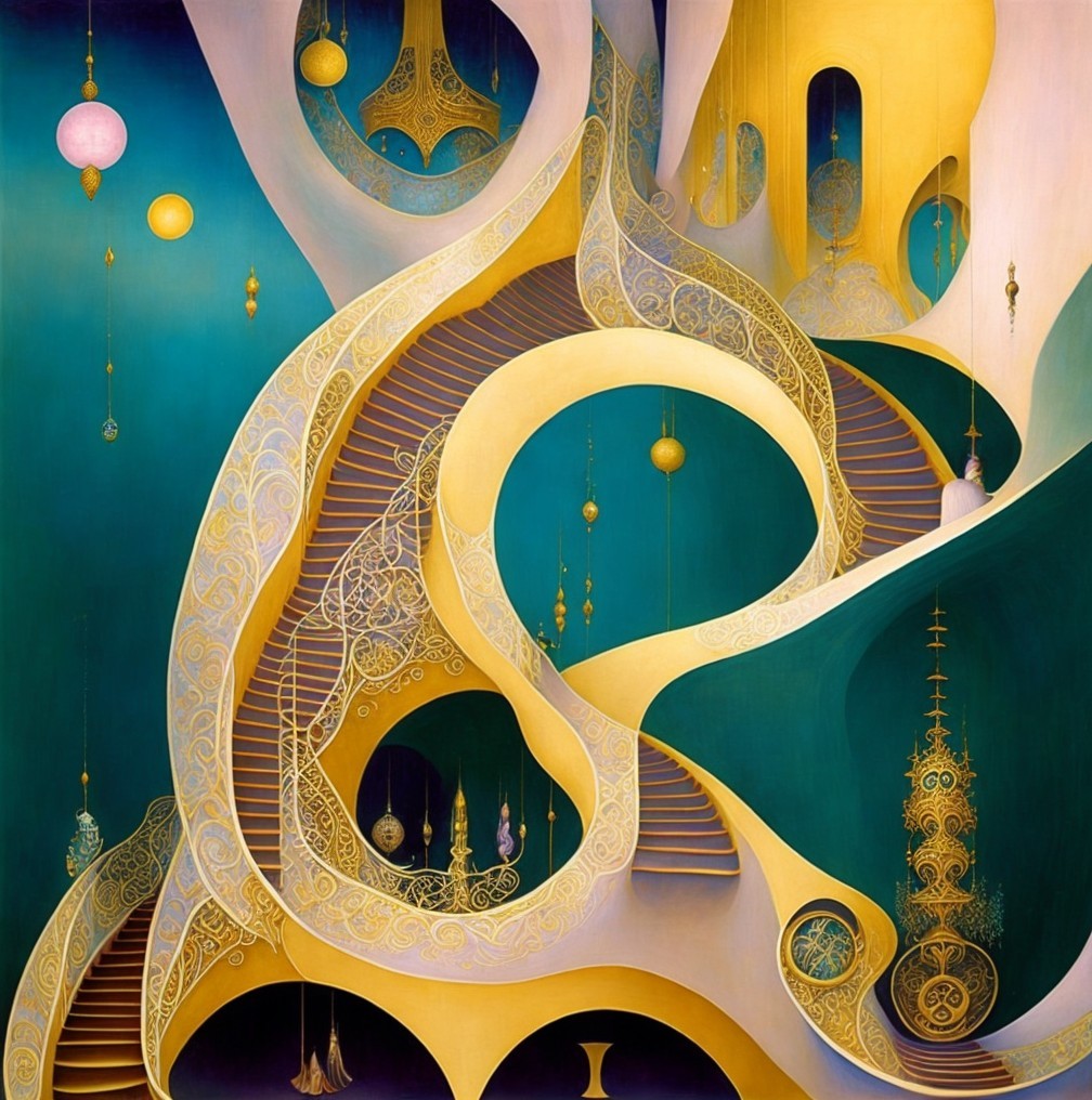 Surreal Architectural Design with Swirling Staircases