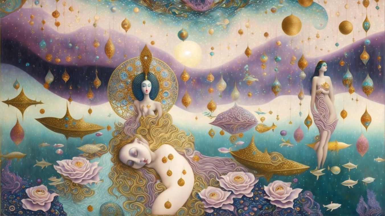 Dreamlike Artwork with Ethereal Figures and Pastels