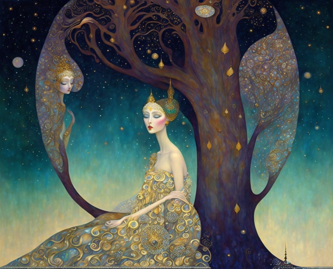 Serene Figure by Majestic Tree in Dreamlike Scene