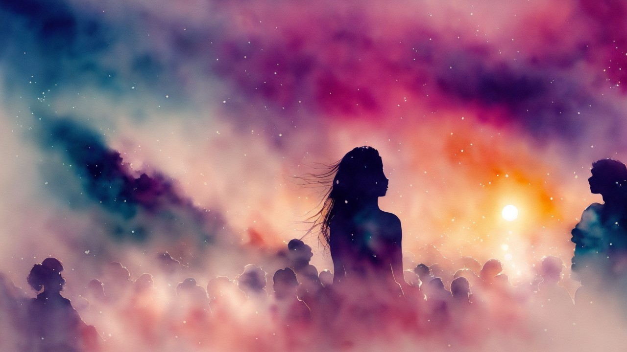 Silhouettes Against a Vibrant Swirling Backdrop