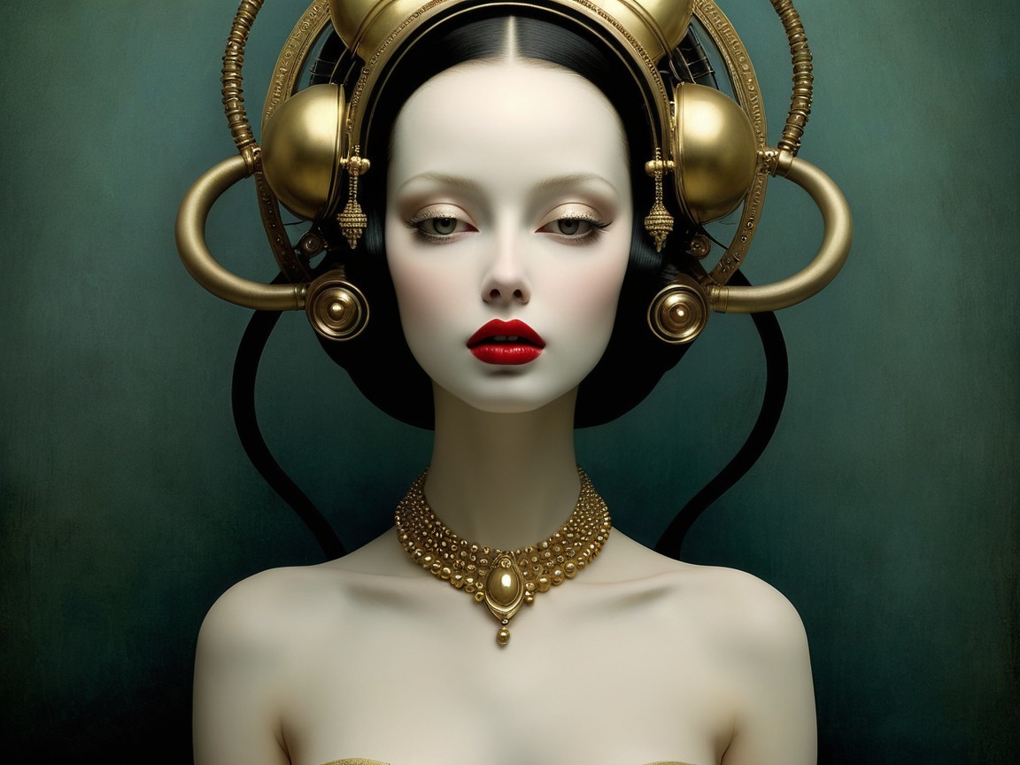 Stylized Portrait of a Woman with Regal Elegance