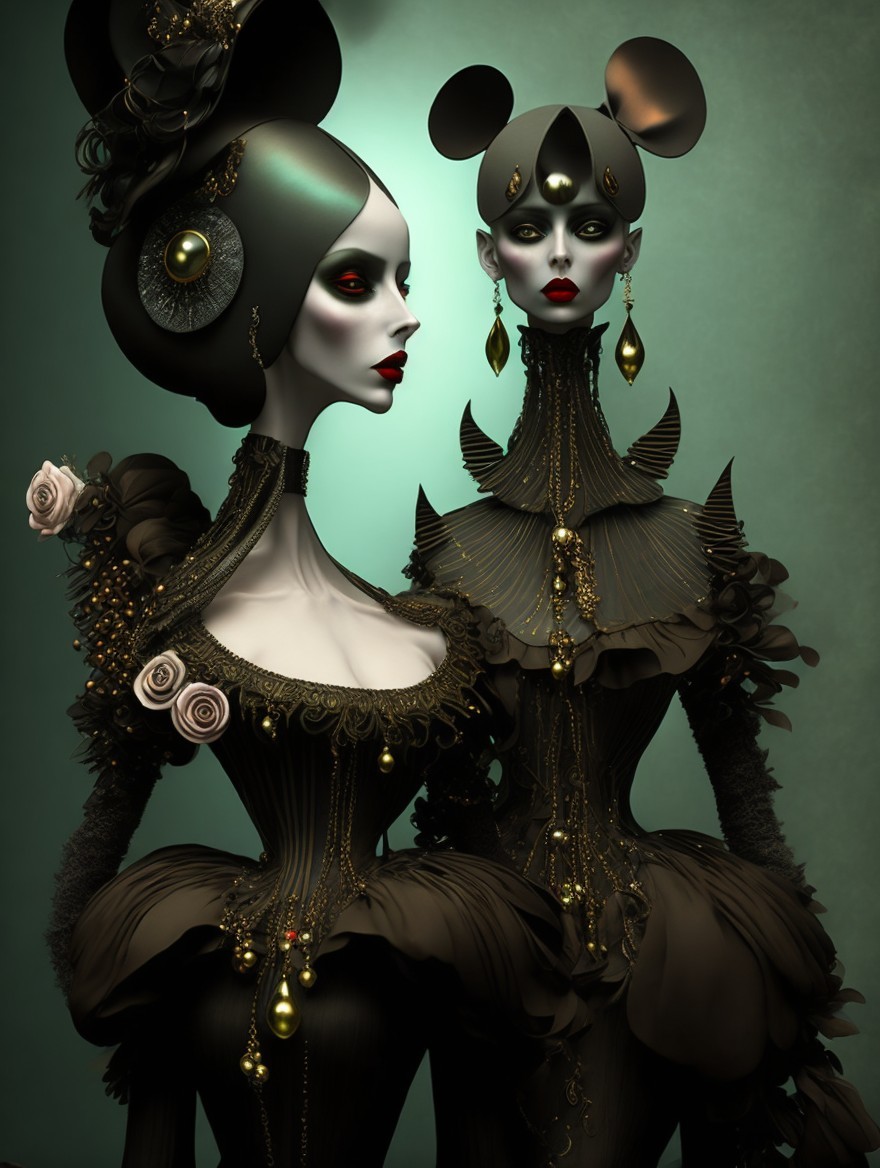Elegant Figures in Gothic High-Fashion Attire
