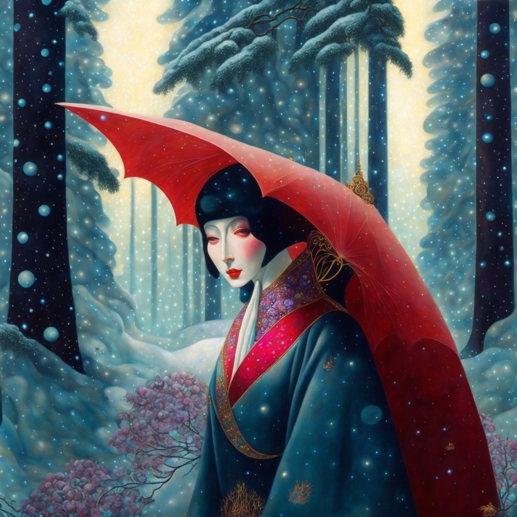 Winter Landscape with Woman in Eastern Garments