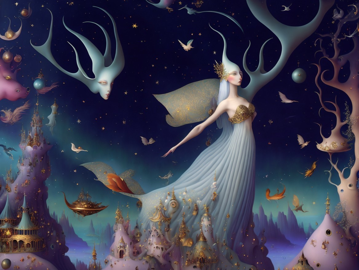 Surreal Landscape with Ethereal Figures and Flora