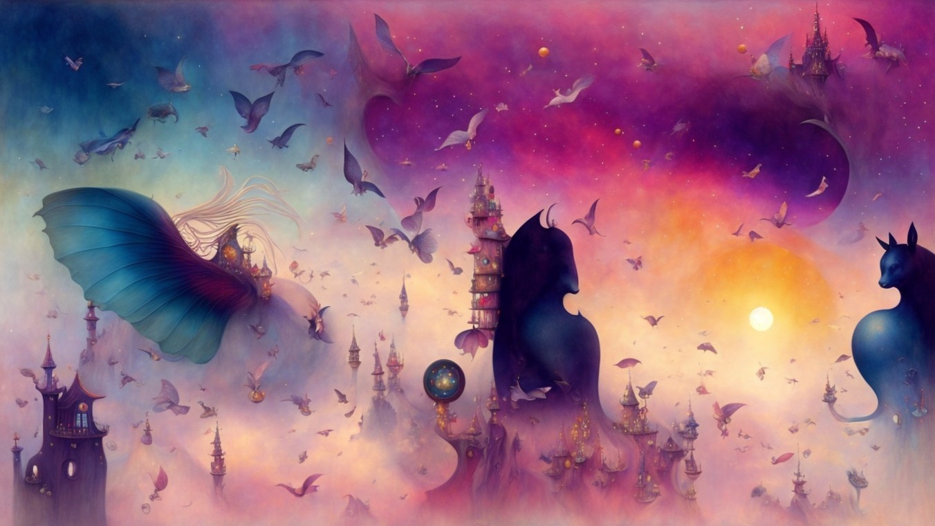 Silhouettes Against a Vibrant Swirling Backdrop