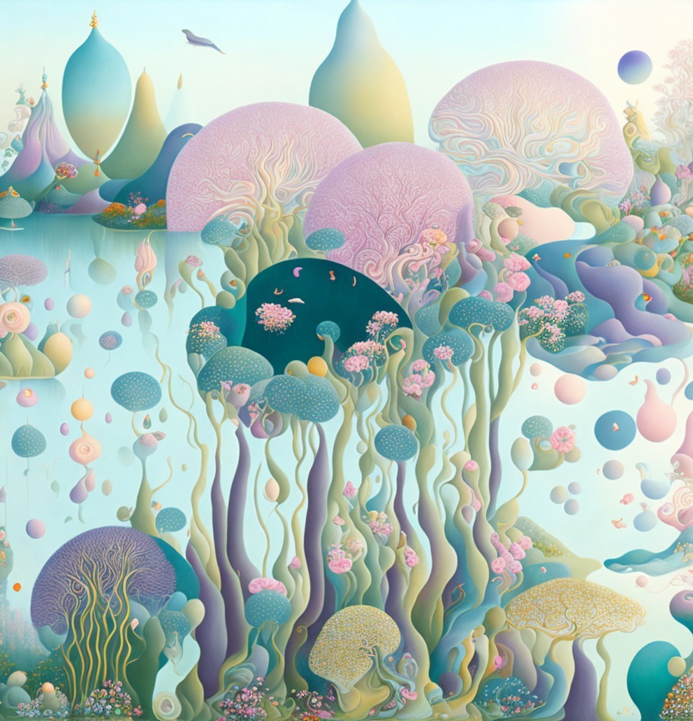 Whimsical Underwater Landscape with Pastel Colors