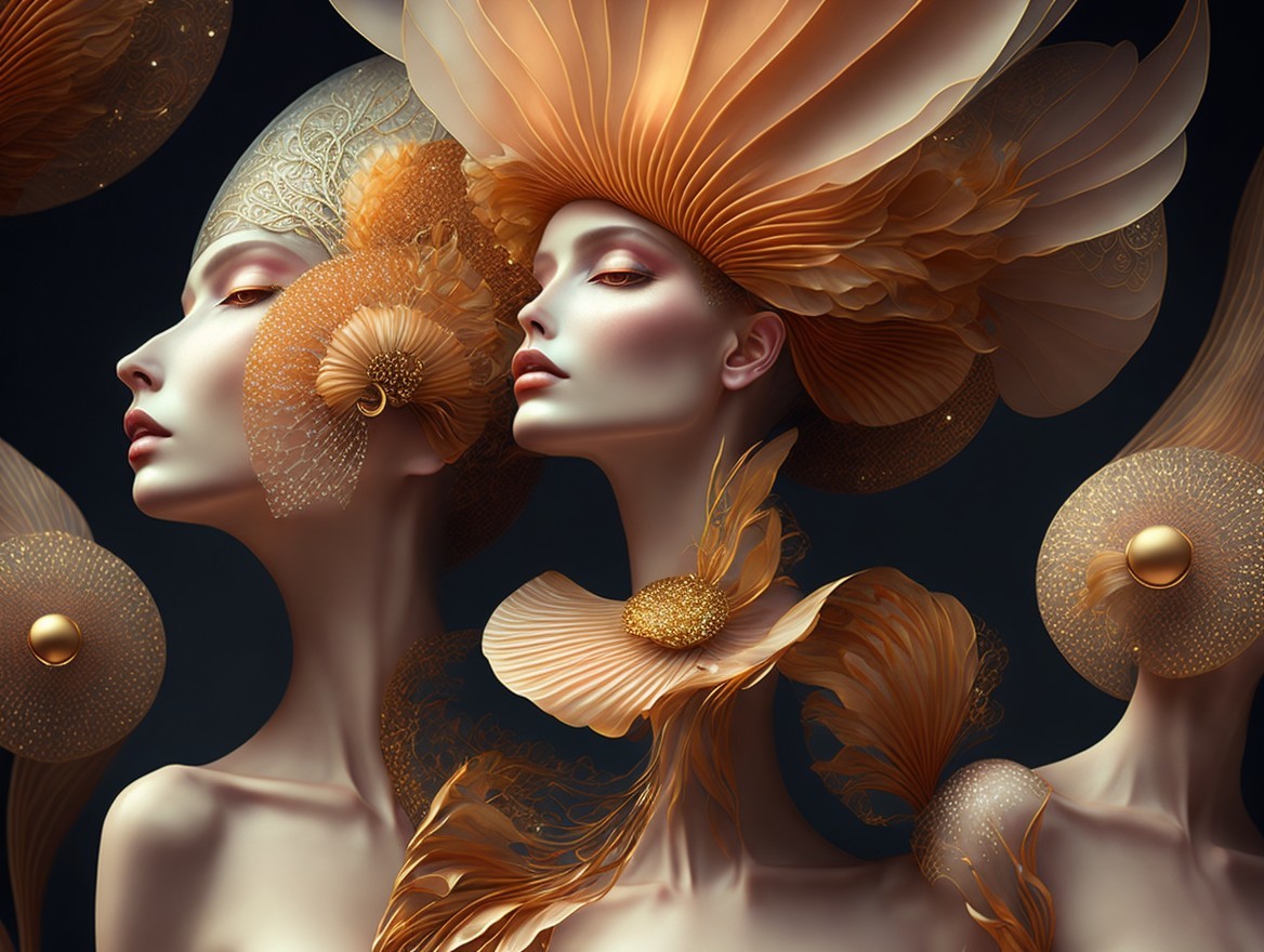 Elegant Female Figures with Floral Headdresses