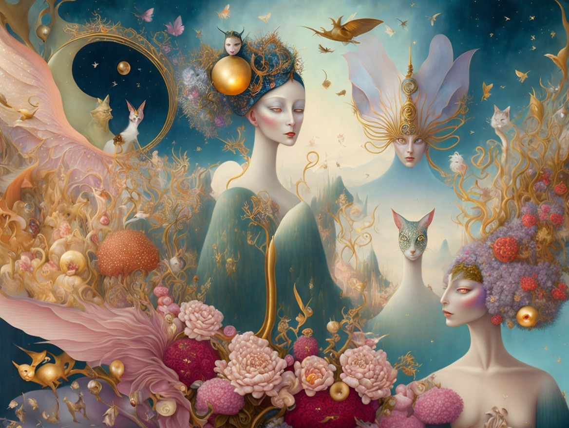 Surreal Dreamlike Landscape with Ethereal Figures