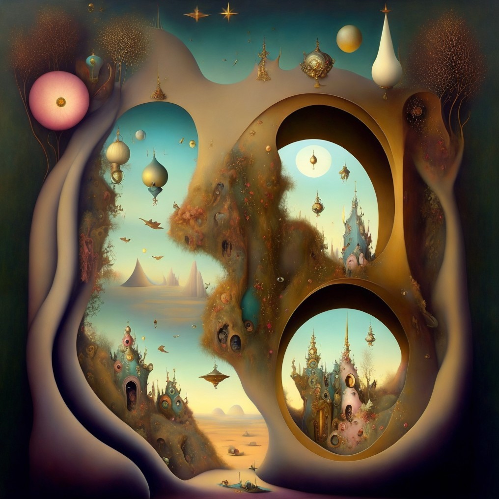 Surreal Landscape with Organic Shapes and Vibrant Colors