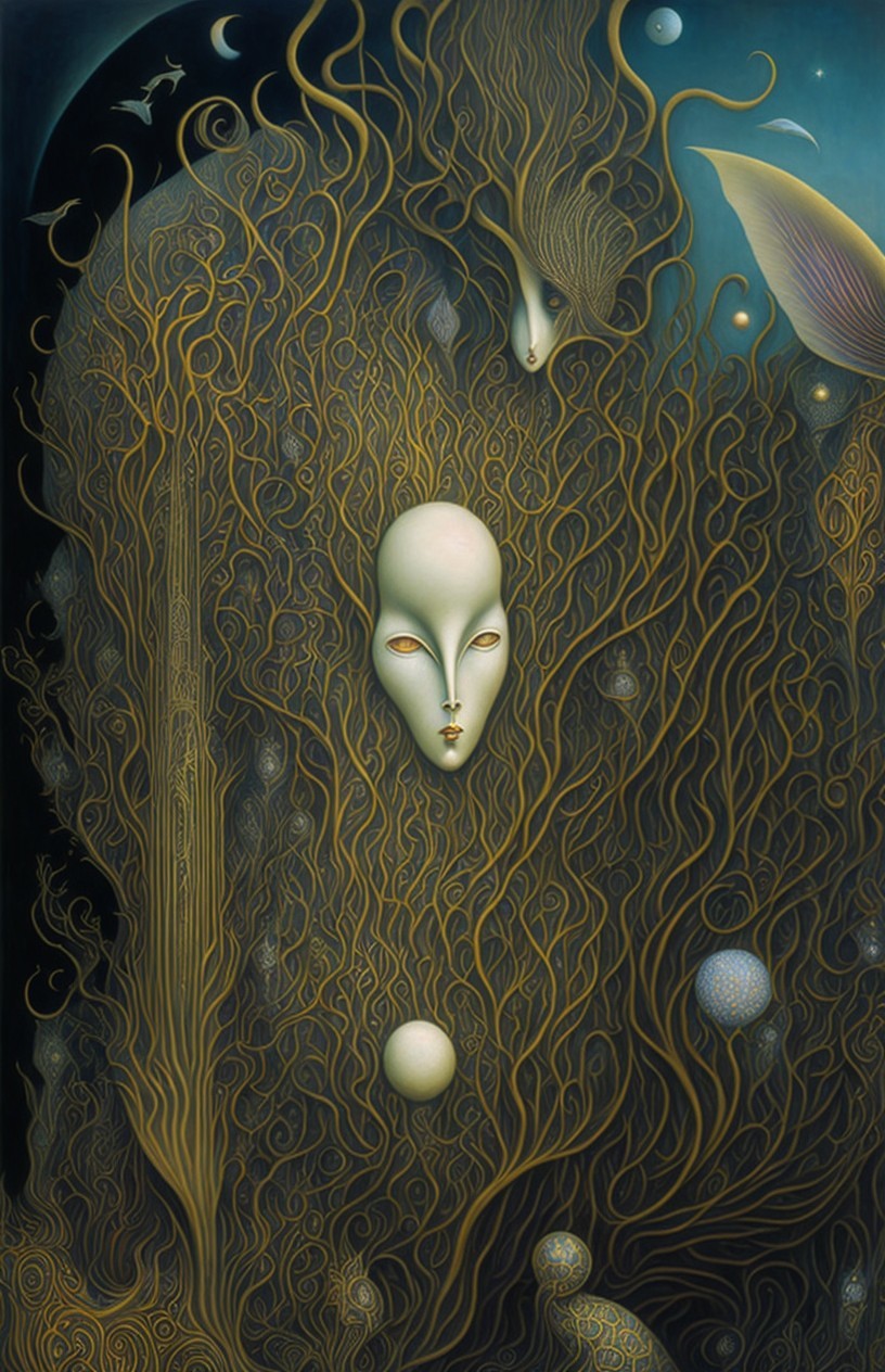 Ethereal Composition with Pale Face and Golden Vines