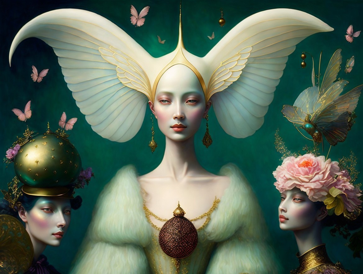 Ethereal Figures in Extravagant Costumes and Wings