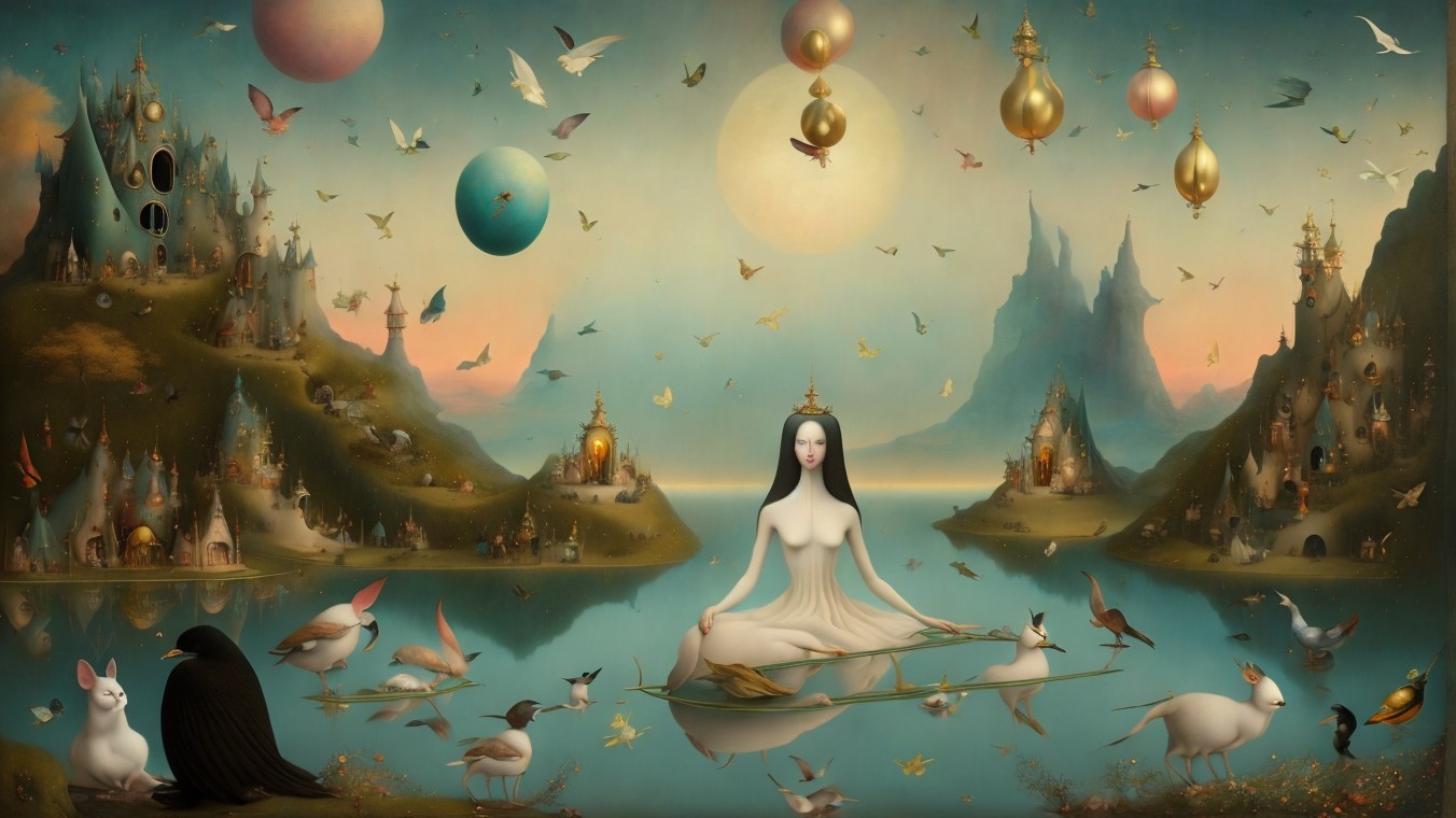 Dreamlike Landscape with Meditating Figure and Creatures