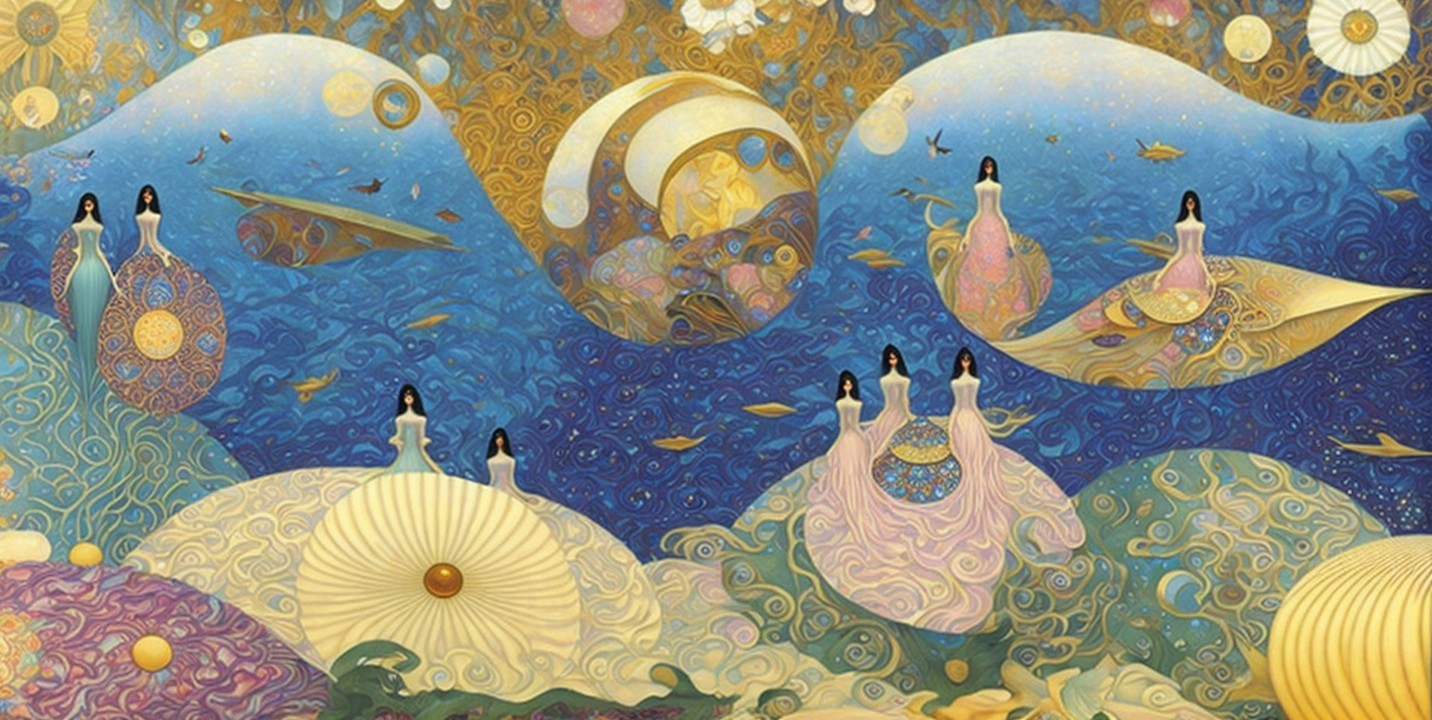 Surreal Abstract Landscape with Ethereal Figures