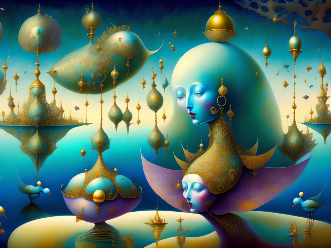 Surreal Dreamlike Landscape with Ethereal Figures