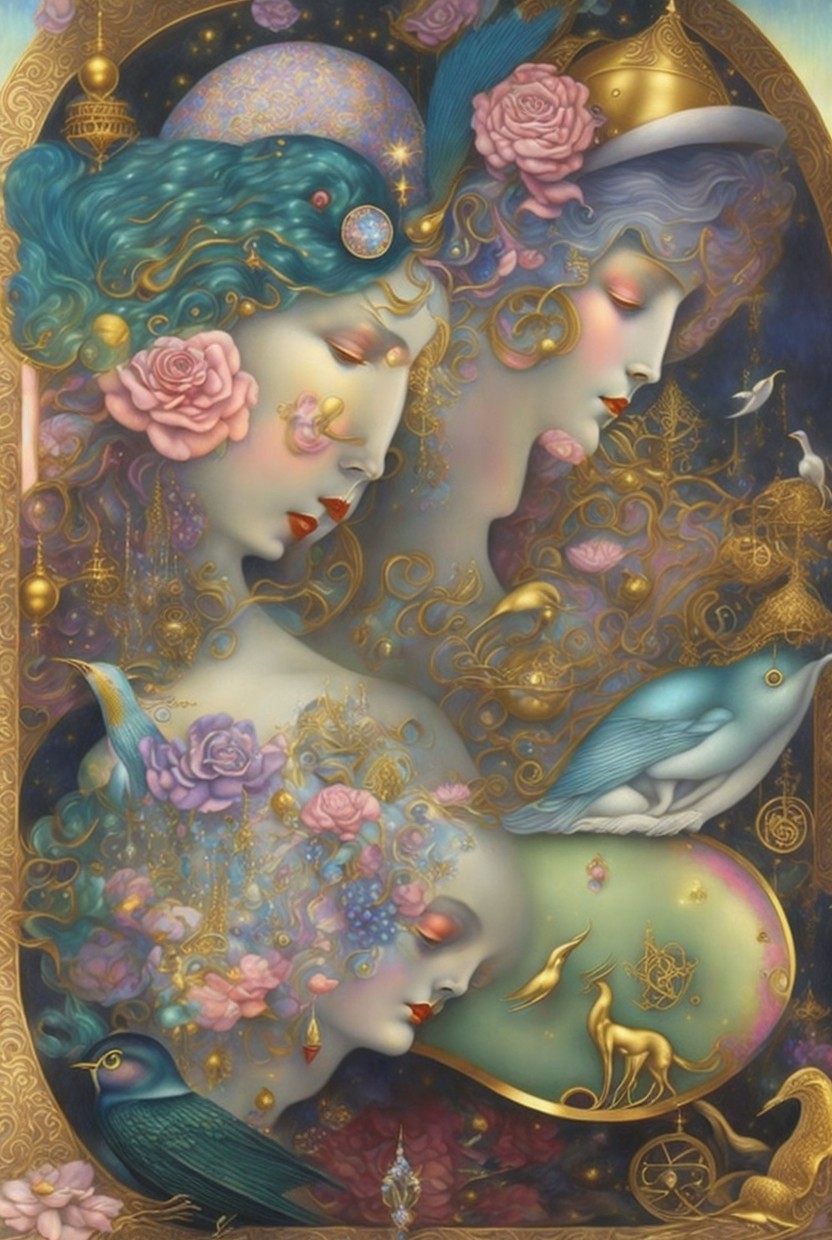 Ethereal Female Figures with Floral Motifs and Mystique