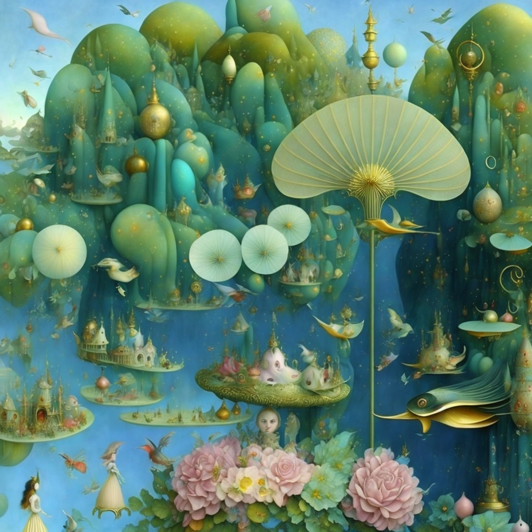 Whimsical Floating Sky City with Nature Elements