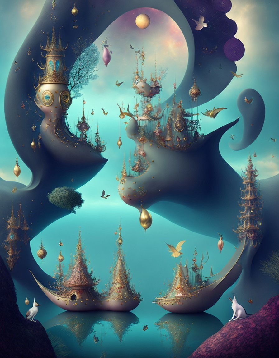 Surreal Landscape with Curving Forms and Elegant Structures