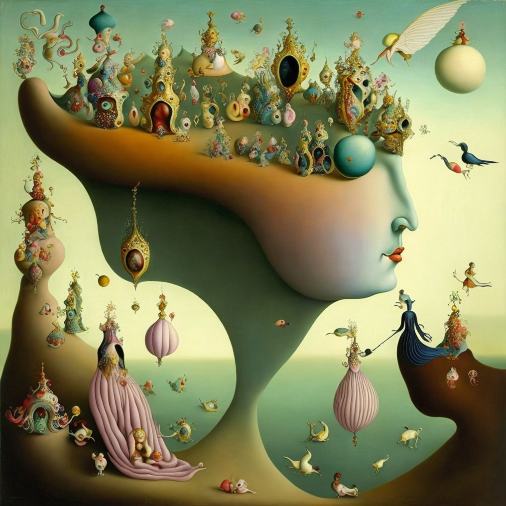 Surreal Dreamlike Landscape with Stylized Head