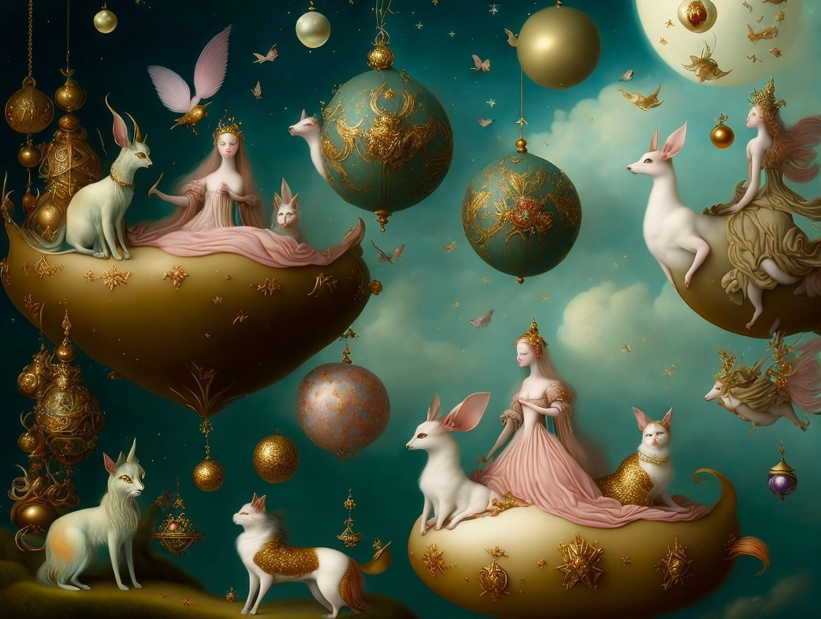 Whimsical Scene with Ethereal Figures and Animals
