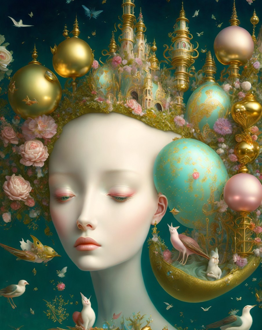 Ethereal Figure with Fantastical Landscape Elements