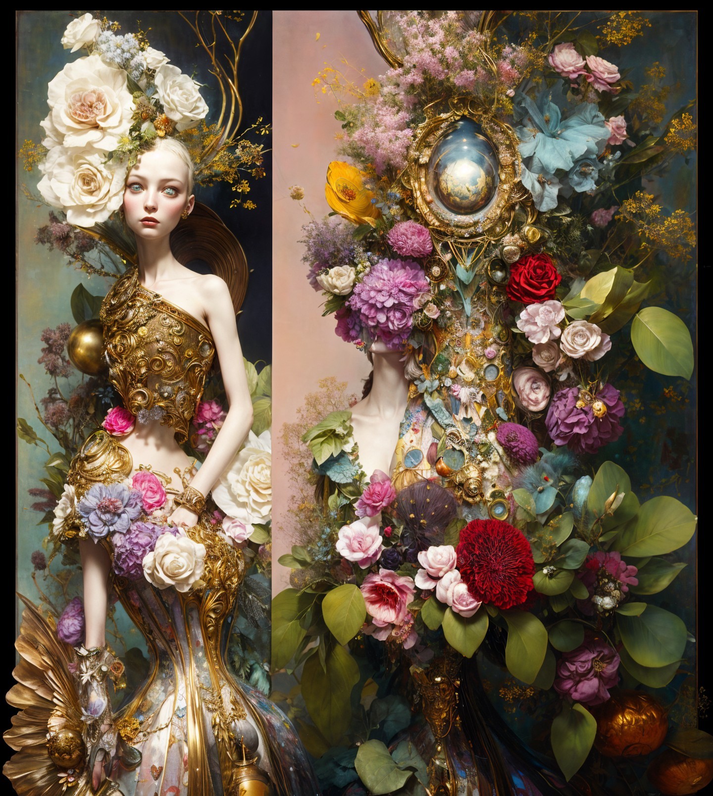 Intricate Sculpture of Floral Gown with Nature Elements