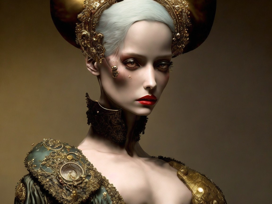 Baroque-style figure in opulent attire and jewelry