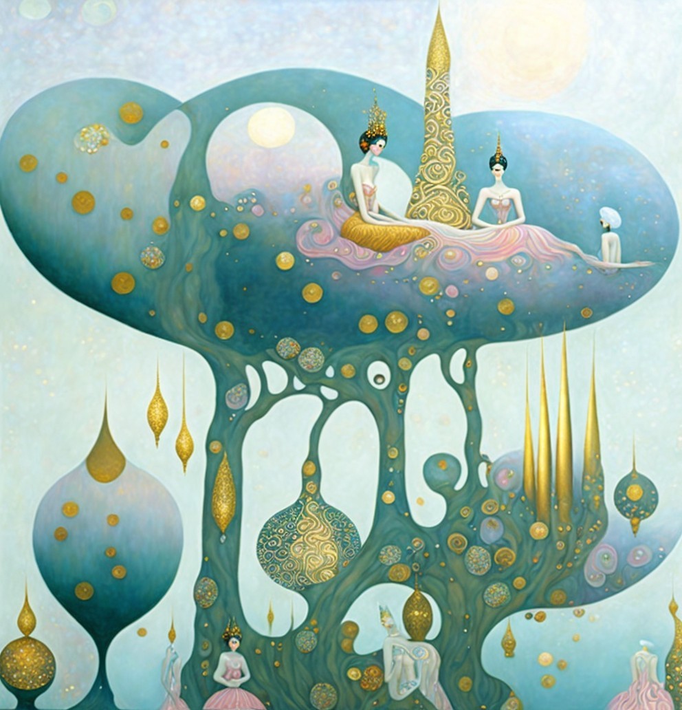 Ethereal Figures in Dreamlike Abstract Landscape