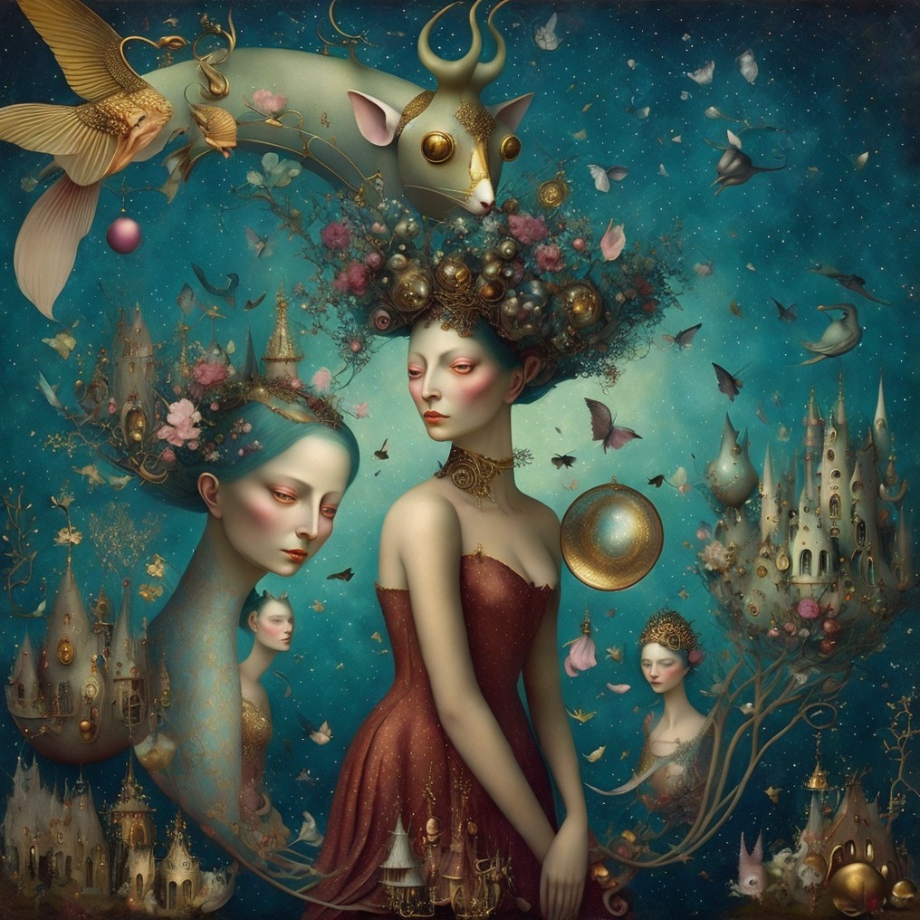 Surreal Artwork of Ethereal Women in Dreamy Setting