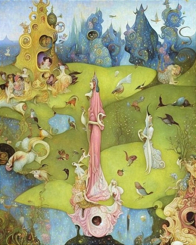 Whimsical Dreamlike Landscape with Surreal Elements