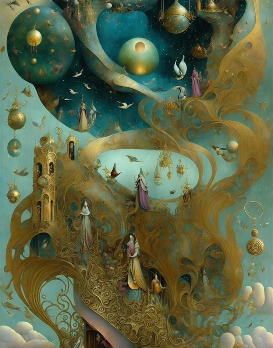 Surreal Dreamlike Landscape with Ethereal Figures