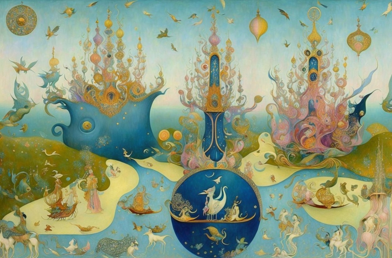 Whimsical Dreamlike Scene with Fantastical Structures