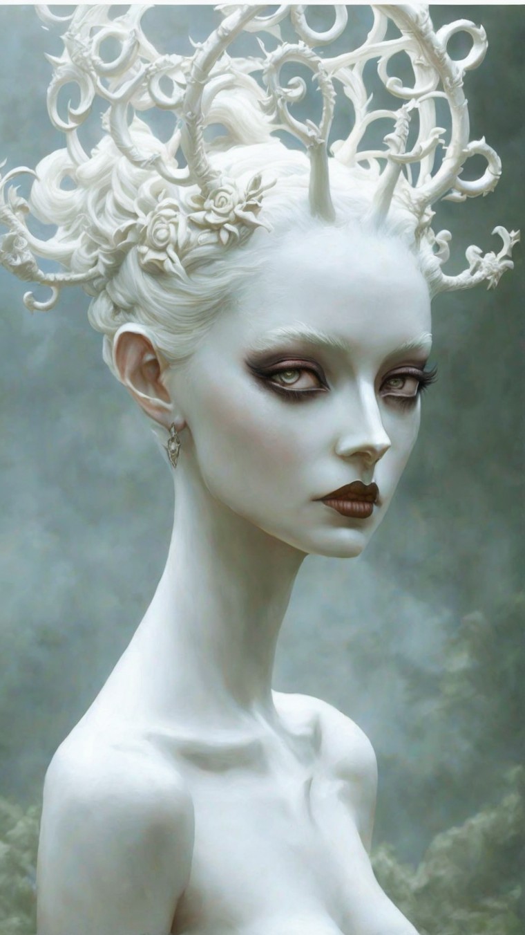 Ethereal Figure with Pale Skin and Smoky Eyes