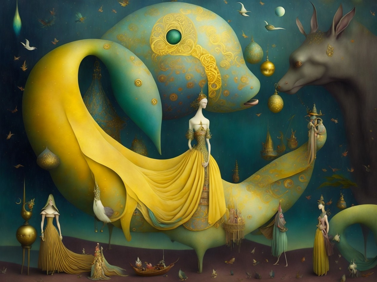 Surrealistic Painting of a Fantastical Landscape Creature
