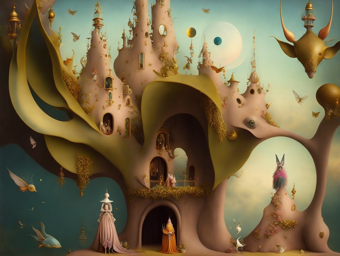 Whimsical Landscape with Organic Castle Structures