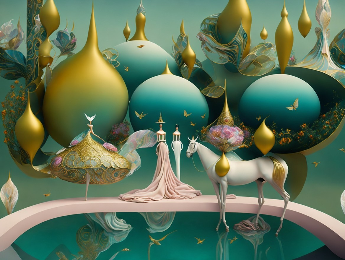 Surreal Landscape with Teardrop Forms and Vibrant Colors