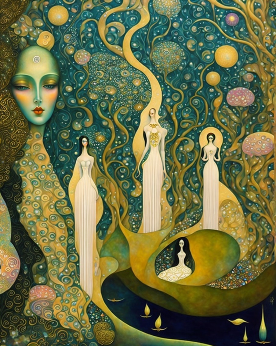 Surreal Dreamlike Landscape with Ethereal Figures