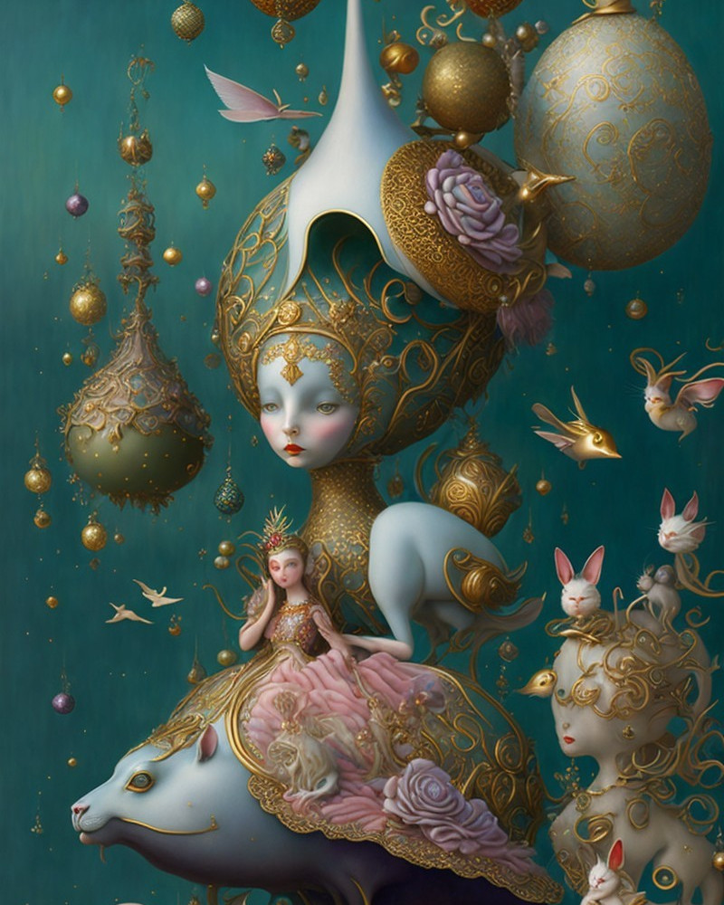 Whimsical Ethereal Scene with Intricate Characters