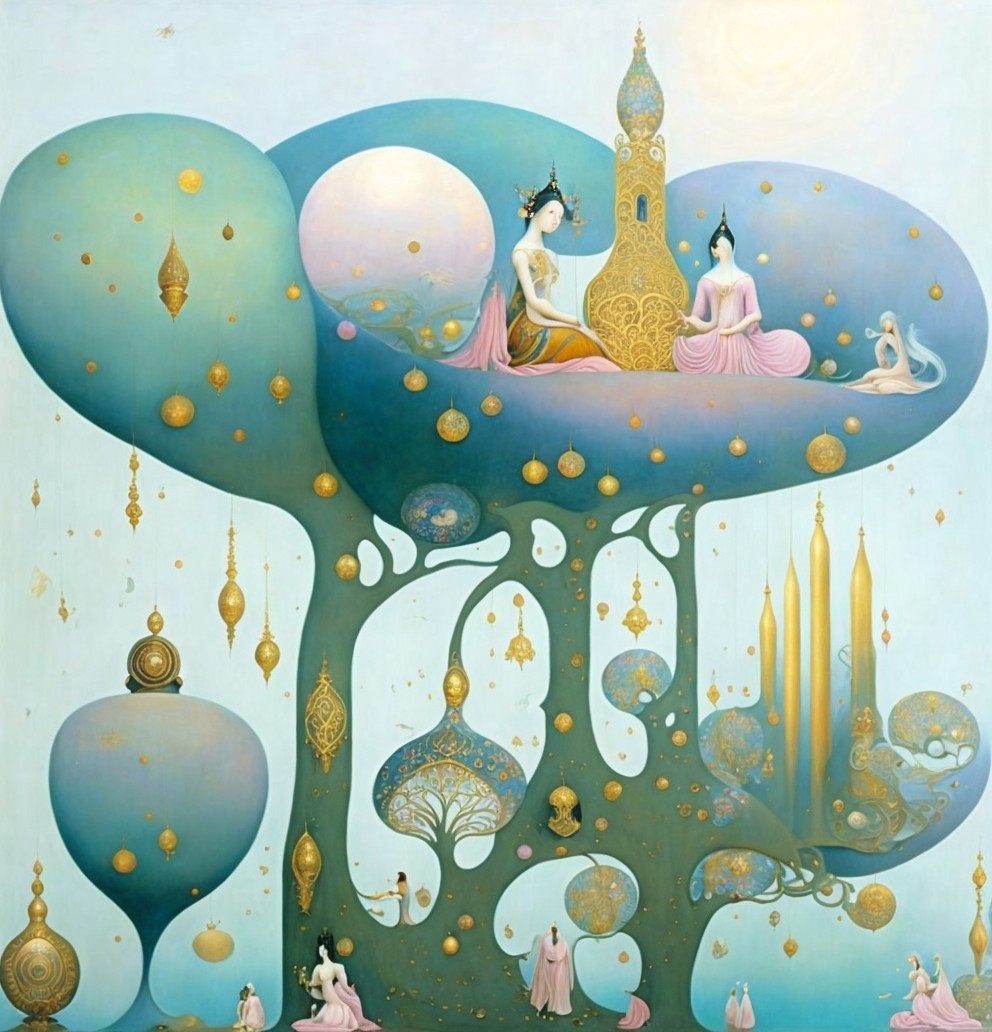 Surreal Dreamlike Landscape with Ethereal Figures