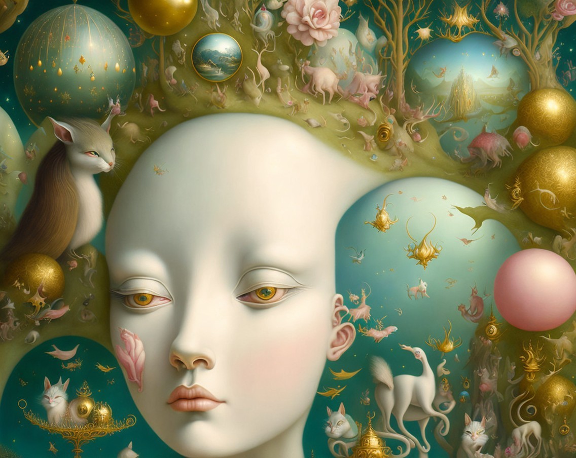 Faceless Figure in Whimsical Fantasy Landscape